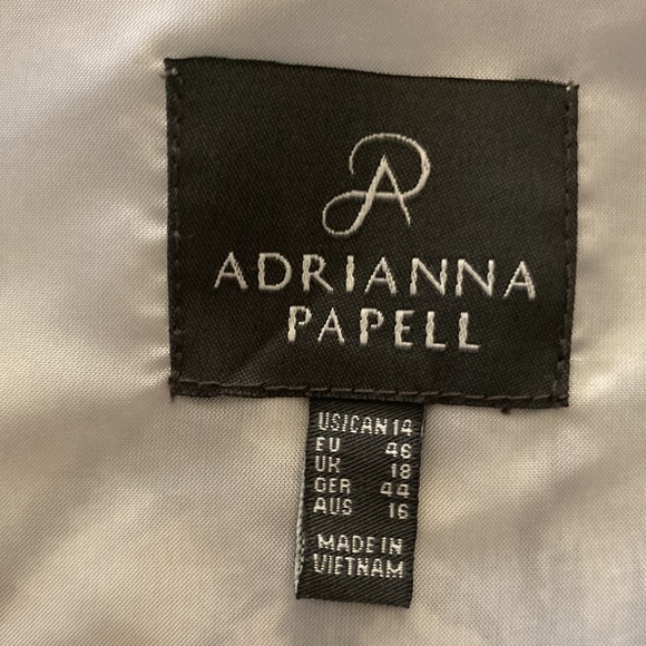 Adrianna Papell blue & cream floral front ruffled lined sleeveless dress size 14 - Picture 7 of 9